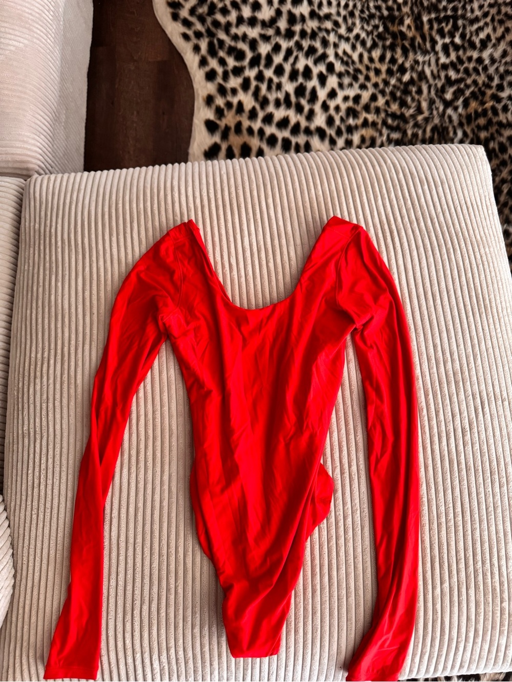Bright Red Long Sleeve Scoop Neck Bodysuit